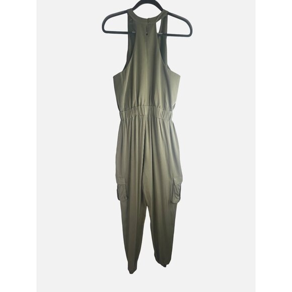Venus Olive Green Sleeveless Jumpsuit With  Rhinestone Embellishment Neckline L - Picture 3 of 12